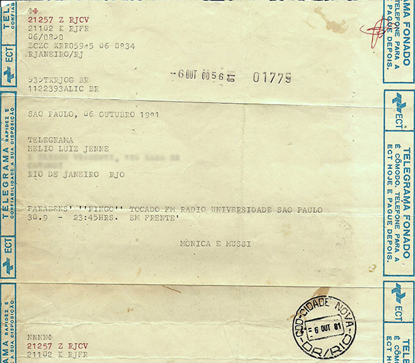 Telegrama - Pingo na rádio da
                                USP em 1981